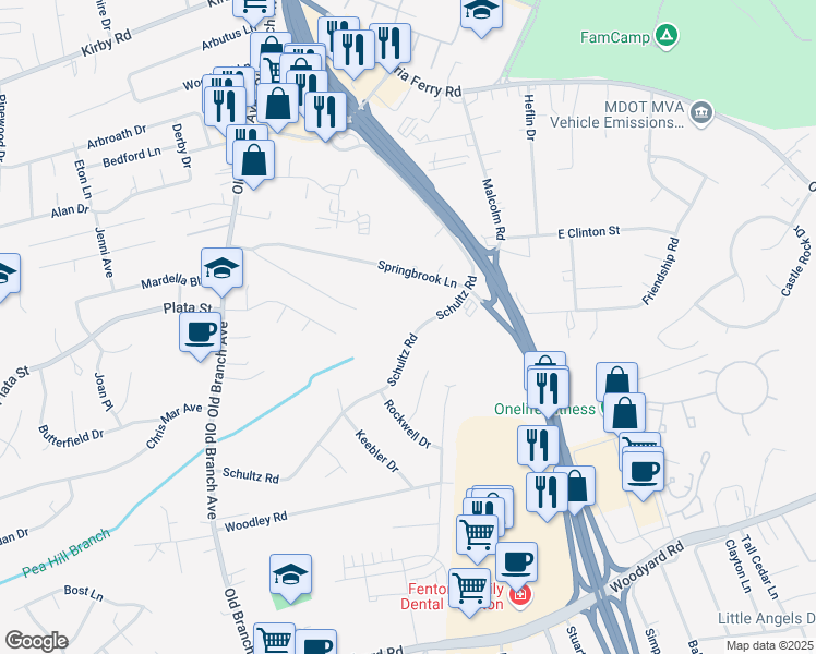 map of restaurants, bars, coffee shops, grocery stores, and more near 8305 Schultz Road in Clinton
