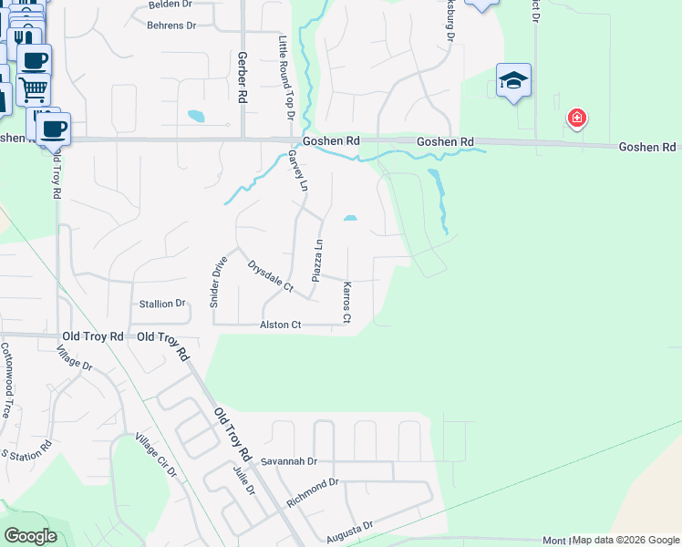 map of restaurants, bars, coffee shops, grocery stores, and more near 3325 Karros Court in Edwardsville