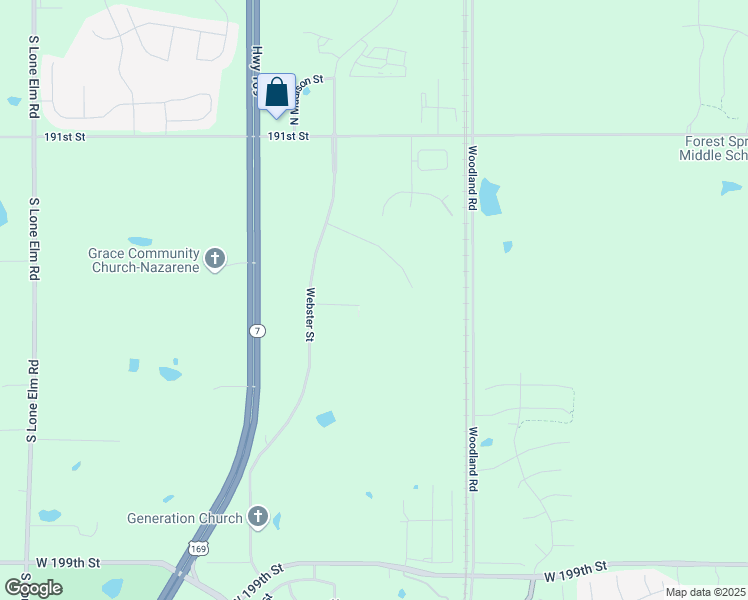 map of restaurants, bars, coffee shops, grocery stores, and more near 20207 West 193rd Terrace in Spring Hill