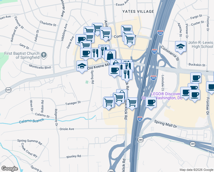 map of restaurants, bars, coffee shops, grocery stores, and more near 7020 Utica Street in Springfield
