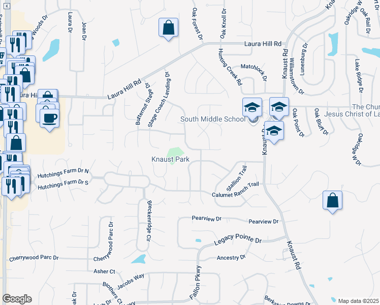 map of restaurants, bars, coffee shops, grocery stores, and more near 236 Surrey Trail Drive in St. Peters