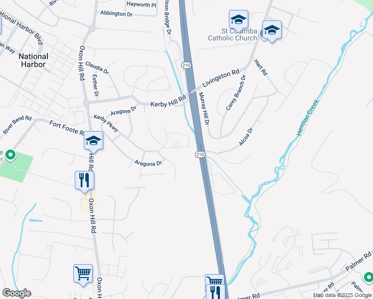 map of restaurants, bars, coffee shops, grocery stores, and more near 8349 Founders Woods Way in Fort Washington