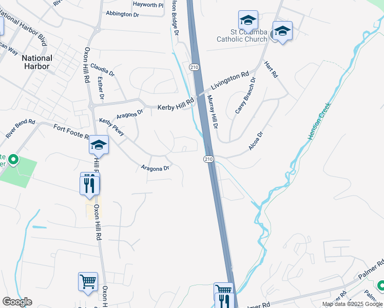 map of restaurants, bars, coffee shops, grocery stores, and more near 8335 Founders Woods Way in Fort Washington