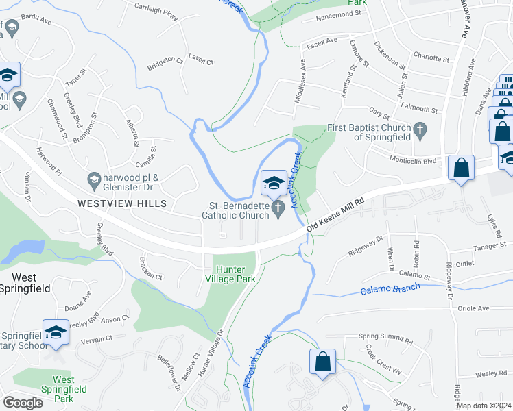 map of restaurants, bars, coffee shops, grocery stores, and more near 7664 Tiverton Drive in West Springfield