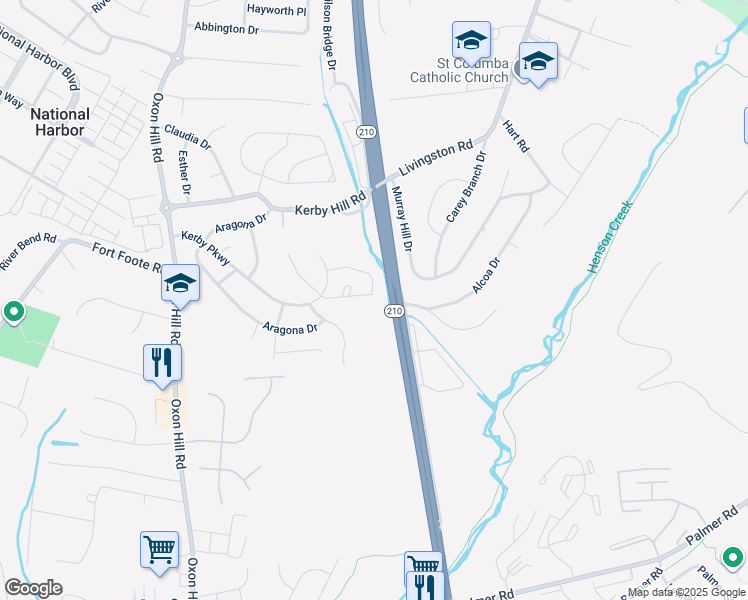 map of restaurants, bars, coffee shops, grocery stores, and more near 8349 Founders Woods Way in Fort Washington
