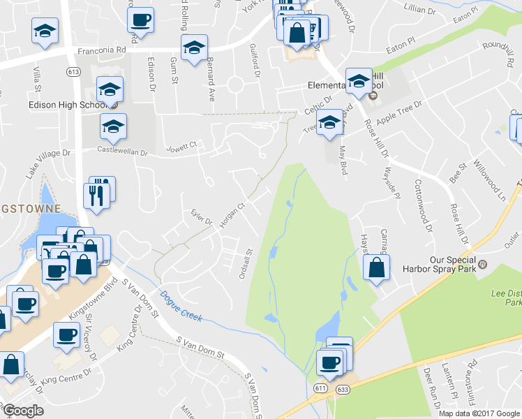 map of restaurants, bars, coffee shops, grocery stores, and more near 6585 Kiernan Court in Alexandria