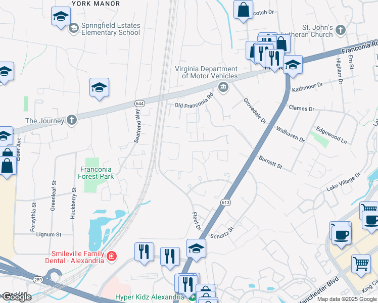 map of restaurants, bars, coffee shops, grocery stores, and more near 6506 Greyledge Court in Alexandria