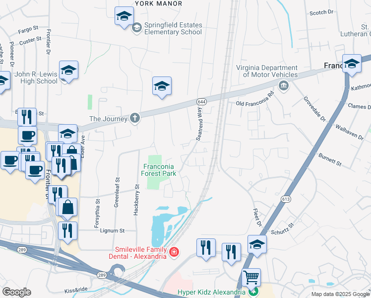 map of restaurants, bars, coffee shops, grocery stores, and more near 6349 Demme Place in Springfield