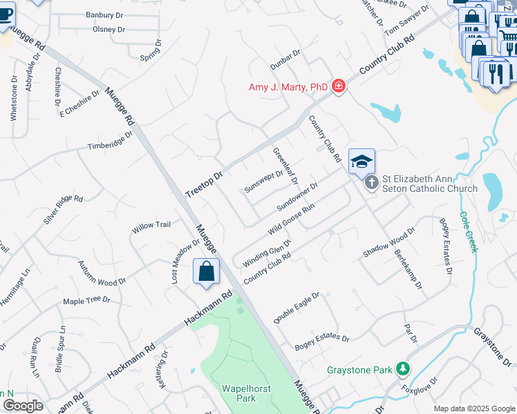 map of restaurants, bars, coffee shops, grocery stores, and more near 1636 Dawnbreak Court in Saint Charles