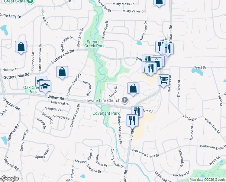 map of restaurants, bars, coffee shops, grocery stores, and more near 799 Delray Drive in St. Peters