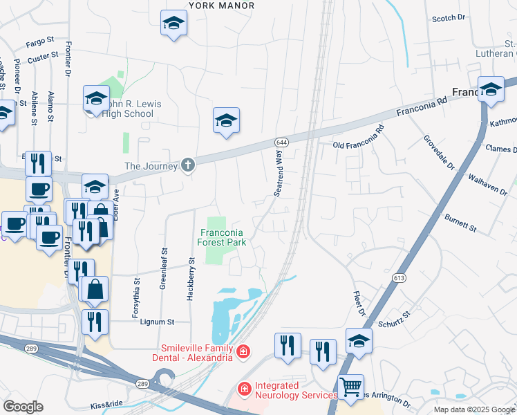 map of restaurants, bars, coffee shops, grocery stores, and more near 6349 Demme Place in Springfield