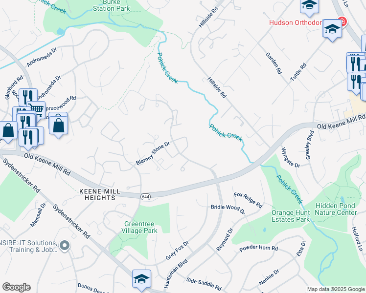 map of restaurants, bars, coffee shops, grocery stores, and more near 6465 Blarney Stone Court in Springfield