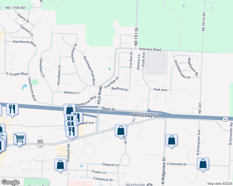 map of restaurants, bars, coffee shops, grocery stores, and more near 1005 Coventry Court in Warrensburg