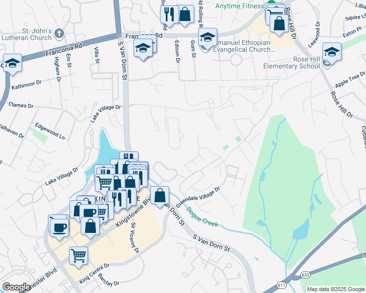 map of restaurants, bars, coffee shops, grocery stores, and more near 6602 Kelsey Point Circle in Alexandria