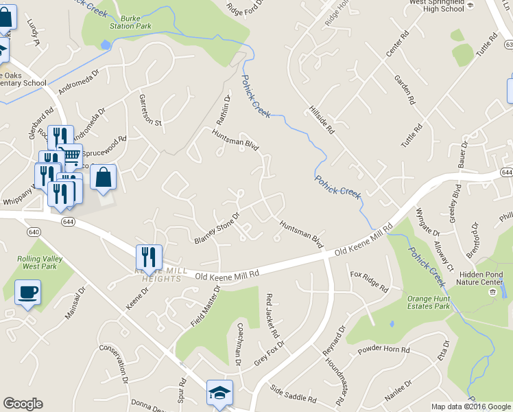 map of restaurants, bars, coffee shops, grocery stores, and more near 6430 Shannon Station Court in Springfield