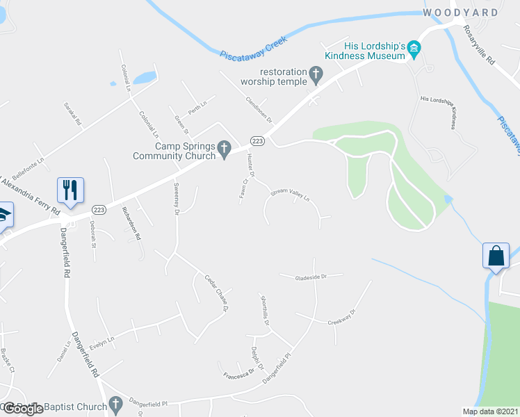 map of restaurants, bars, coffee shops, grocery stores, and more near 9407 Stream Valley Lane in Clinton