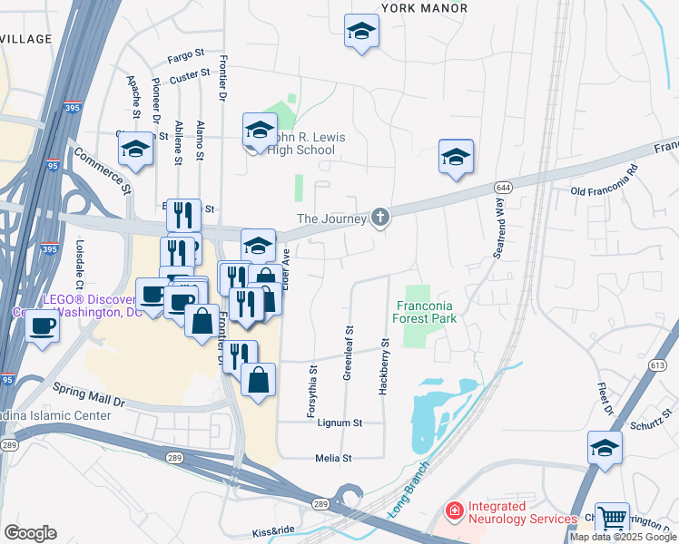 map of restaurants, bars, coffee shops, grocery stores, and more near 6511 Summerton Way in Springfield