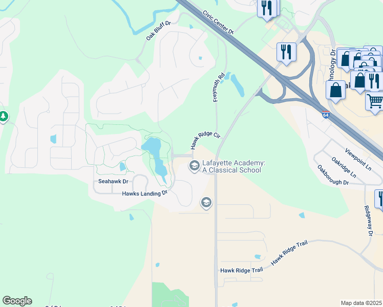map of restaurants, bars, coffee shops, grocery stores, and more near 19 Hawk Ridge Cir in Lake St Louis