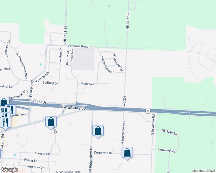 map of restaurants, bars, coffee shops, grocery stores, and more near 1513 Park Avenue in Warrensburg