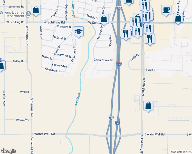 map of restaurants, bars, coffee shops, grocery stores, and more near 3300-3398 Ringneck Crossing in Salina