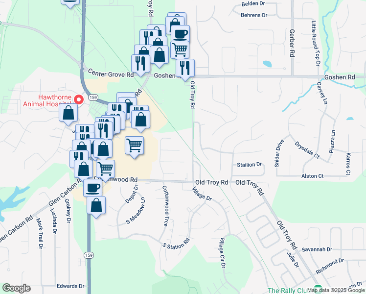 map of restaurants, bars, coffee shops, grocery stores, and more near 10 Crabapple Lane in Glen Carbon
