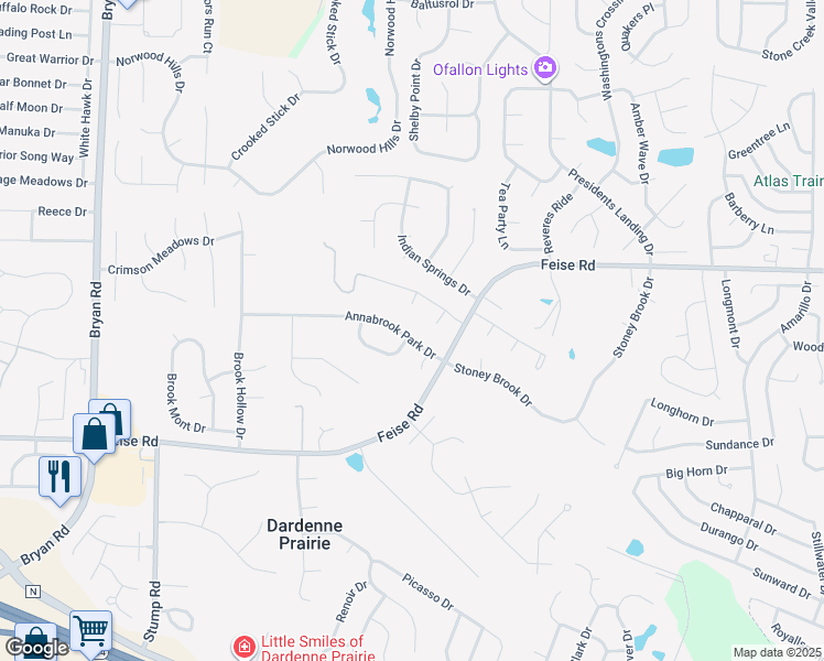 map of restaurants, bars, coffee shops, grocery stores, and more near 17 Catherine Court in O'Fallon