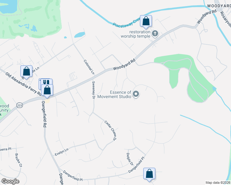 map of restaurants, bars, coffee shops, grocery stores, and more near 8008 Woodyard Road in Clinton