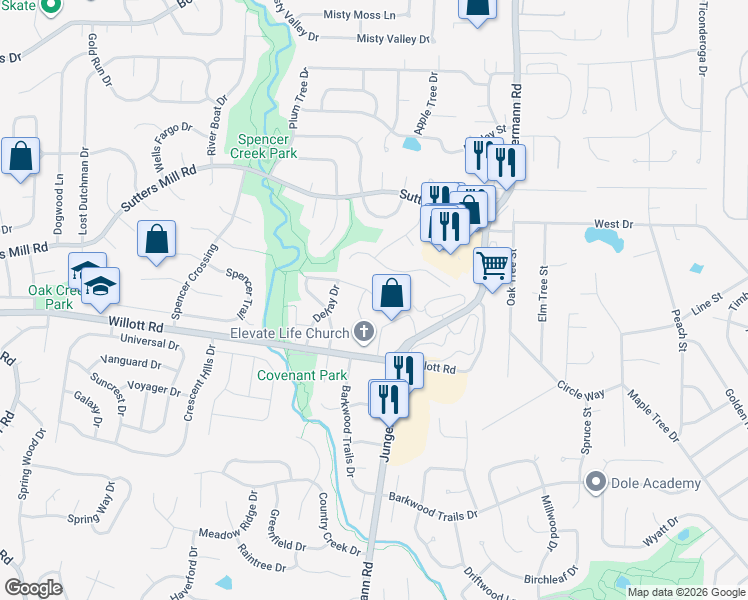 map of restaurants, bars, coffee shops, grocery stores, and more near 762 Highland Hill Court in St. Peters