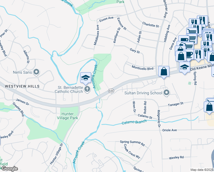 map of restaurants, bars, coffee shops, grocery stores, and more near Byron Avenue in Springfield