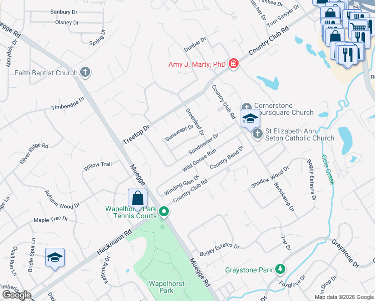 map of restaurants, bars, coffee shops, grocery stores, and more near 1627 Sundowner Drive in Saint Charles
