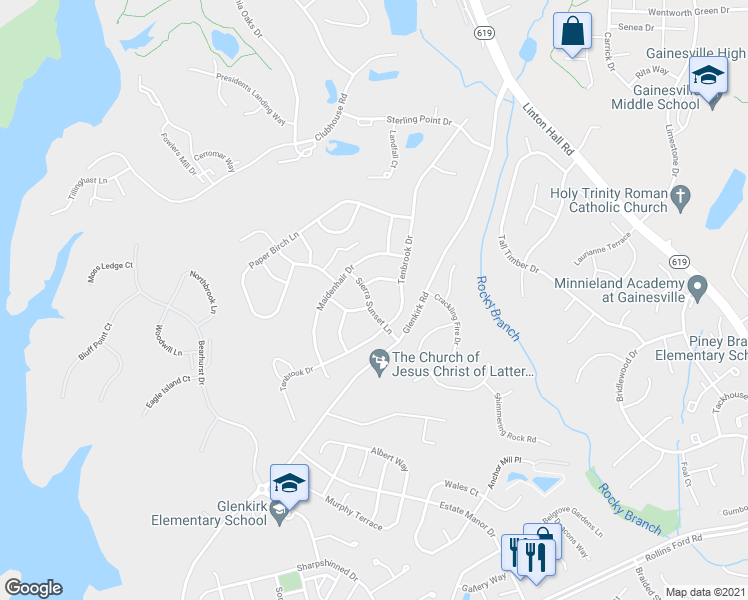 map of restaurants, bars, coffee shops, grocery stores, and more near 12112 Sierra Sunset Lane in Gainesville