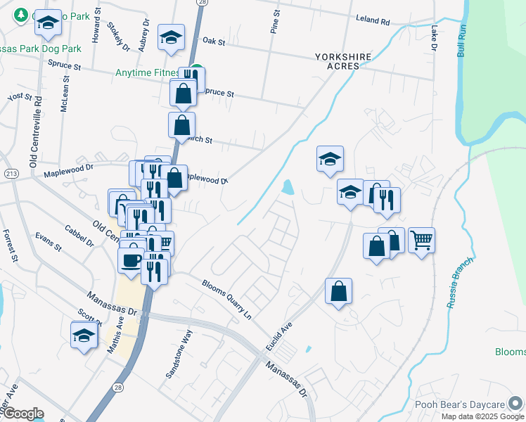 map of restaurants, bars, coffee shops, grocery stores, and more near 8224 Frog Hollow Court in Manassas