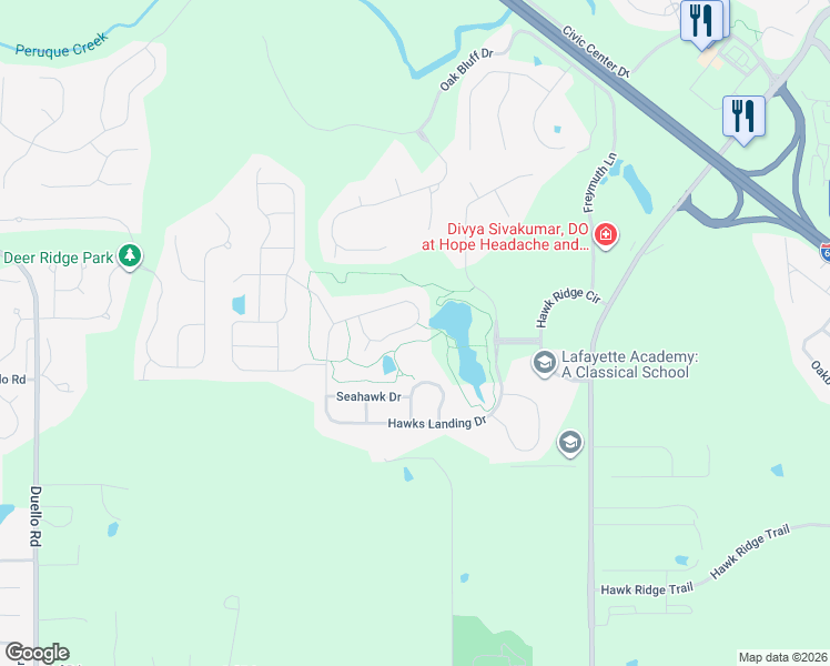map of restaurants, bars, coffee shops, grocery stores, and more near 2202 Hawks Landing Drive in Lake Saint Louis