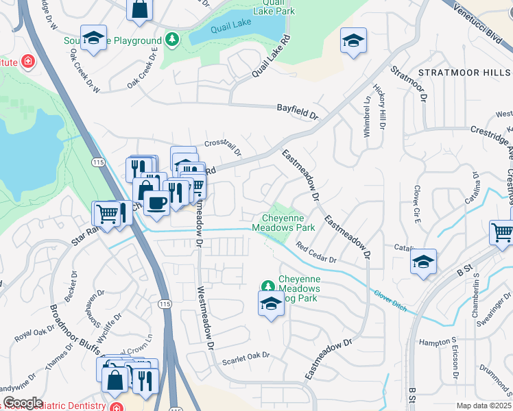map of restaurants, bars, coffee shops, grocery stores, and more near 1014 Cheyenne Villas Point in Colorado Springs