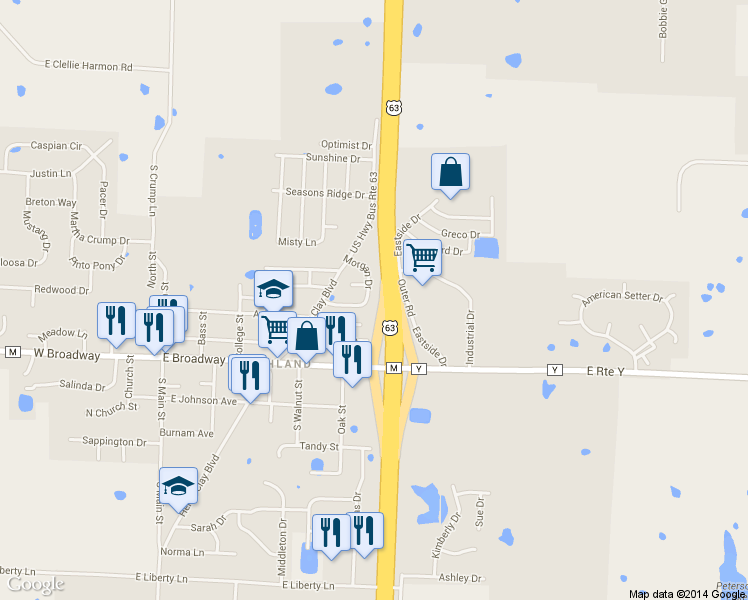 map of restaurants, bars, coffee shops, grocery stores, and more near 302 Morgan Drive in Ashland