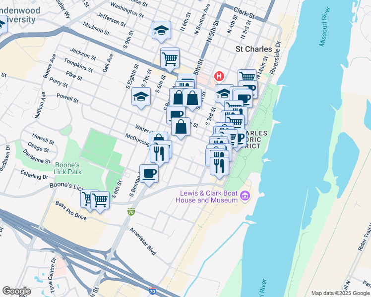 map of restaurants, bars, coffee shops, grocery stores, and more near 806 South 4th Street in Saint Charles