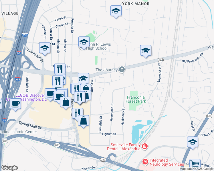 map of restaurants, bars, coffee shops, grocery stores, and more near 14100 Parke Long Court in Chantilly