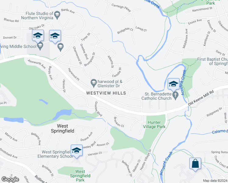 map of restaurants, bars, coffee shops, grocery stores, and more near 7724 Harwood Place in West Springfield