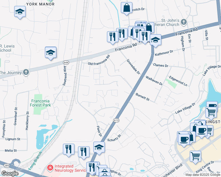 map of restaurants, bars, coffee shops, grocery stores, and more near 6509 China Grove Court in Alexandria