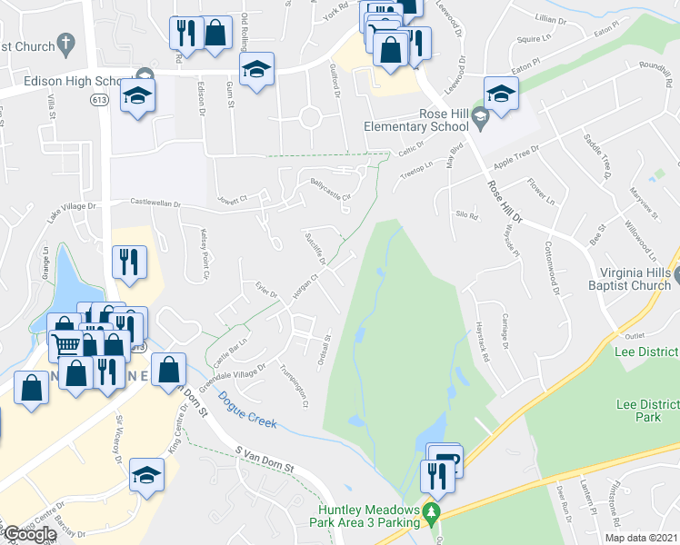 map of restaurants, bars, coffee shops, grocery stores, and more near 5319 Waldo Drive in Alexandria