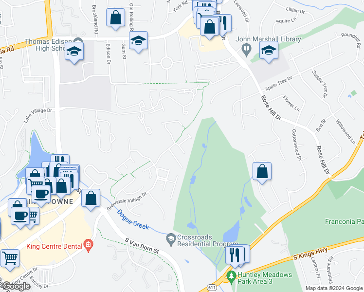 map of restaurants, bars, coffee shops, grocery stores, and more near 5319 Waldo Drive in Alexandria