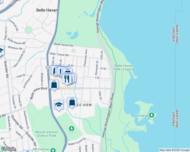map of restaurants, bars, coffee shops, grocery stores, and more near 1214 I Street in Alexandria