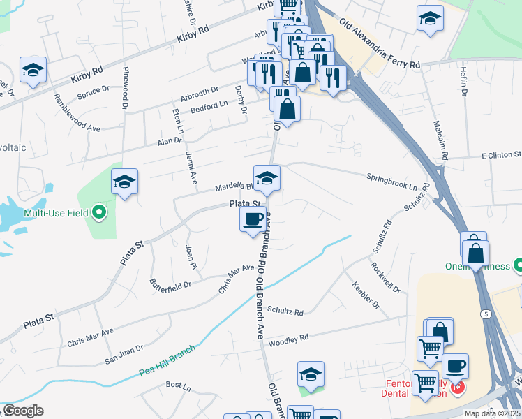map of restaurants, bars, coffee shops, grocery stores, and more near 11929 Plata Street in Clinton