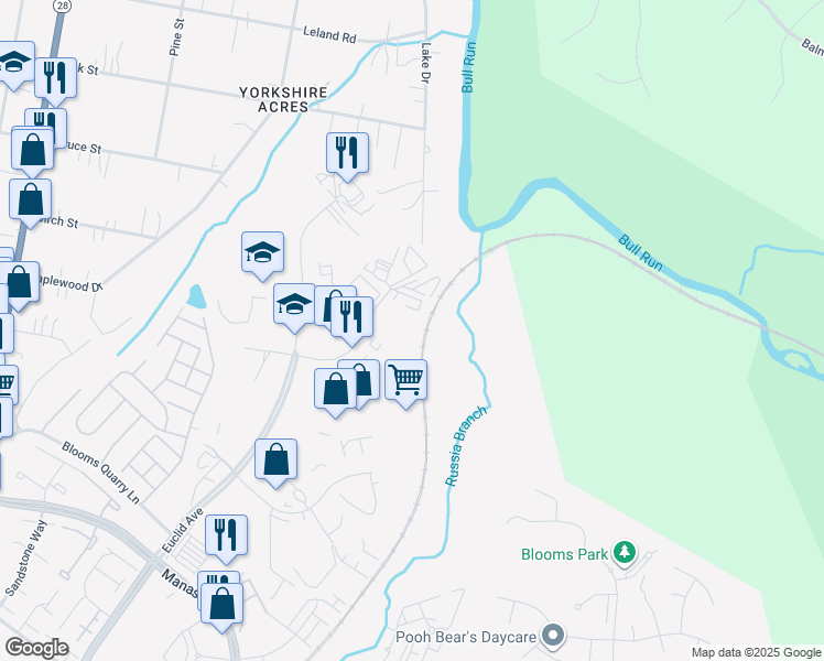 map of restaurants, bars, coffee shops, grocery stores, and more near 9107 Industry Drive in Manassas Park