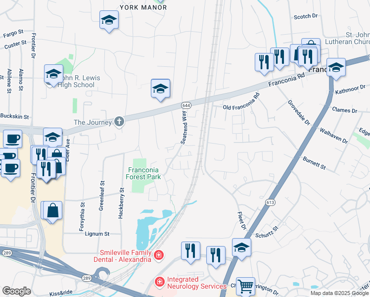 map of restaurants, bars, coffee shops, grocery stores, and more near 6385 Michael Robert Drive in Springfield
