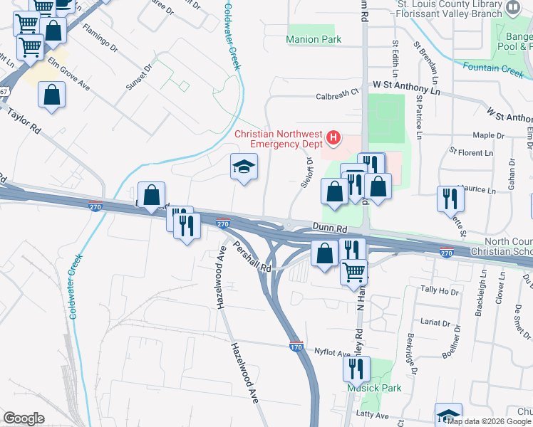 map of restaurants, bars, coffee shops, grocery stores, and more near 7230 Hazelcrest Drive in Hazelwood