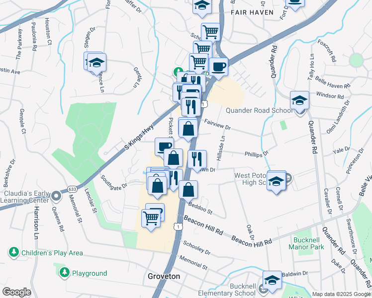map of restaurants, bars, coffee shops, grocery stores, and more near 6510 Richmond Highway in Alexandria