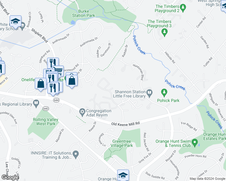 map of restaurants, bars, coffee shops, grocery stores, and more near 6413 Chaney Court in Springfield