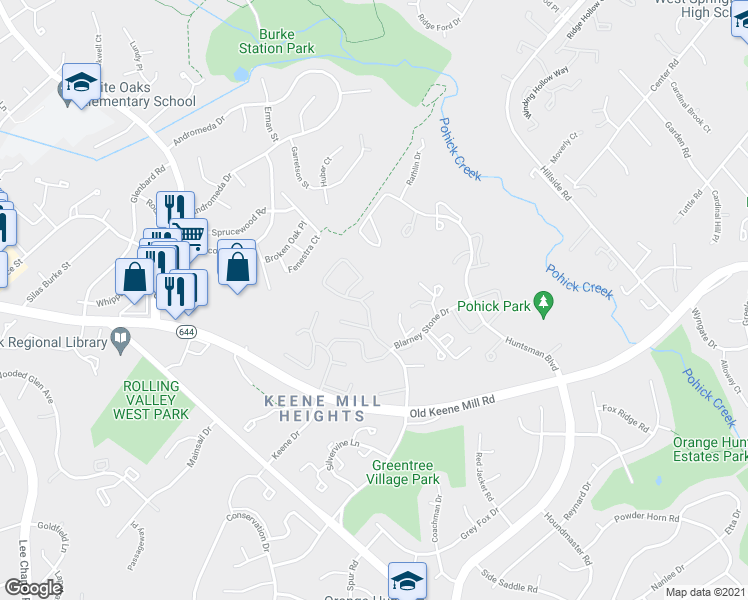 map of restaurants, bars, coffee shops, grocery stores, and more near 6413 Chaney Court in Springfield