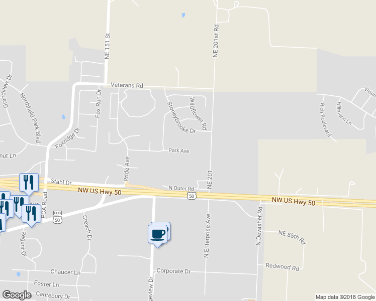map of restaurants, bars, coffee shops, grocery stores, and more near 1513 Park Avenue in Warrensburg
